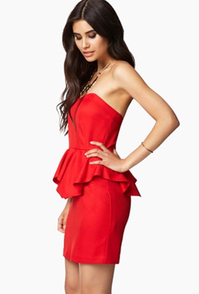 Forever 21 Strapless Peplum Dress in Red