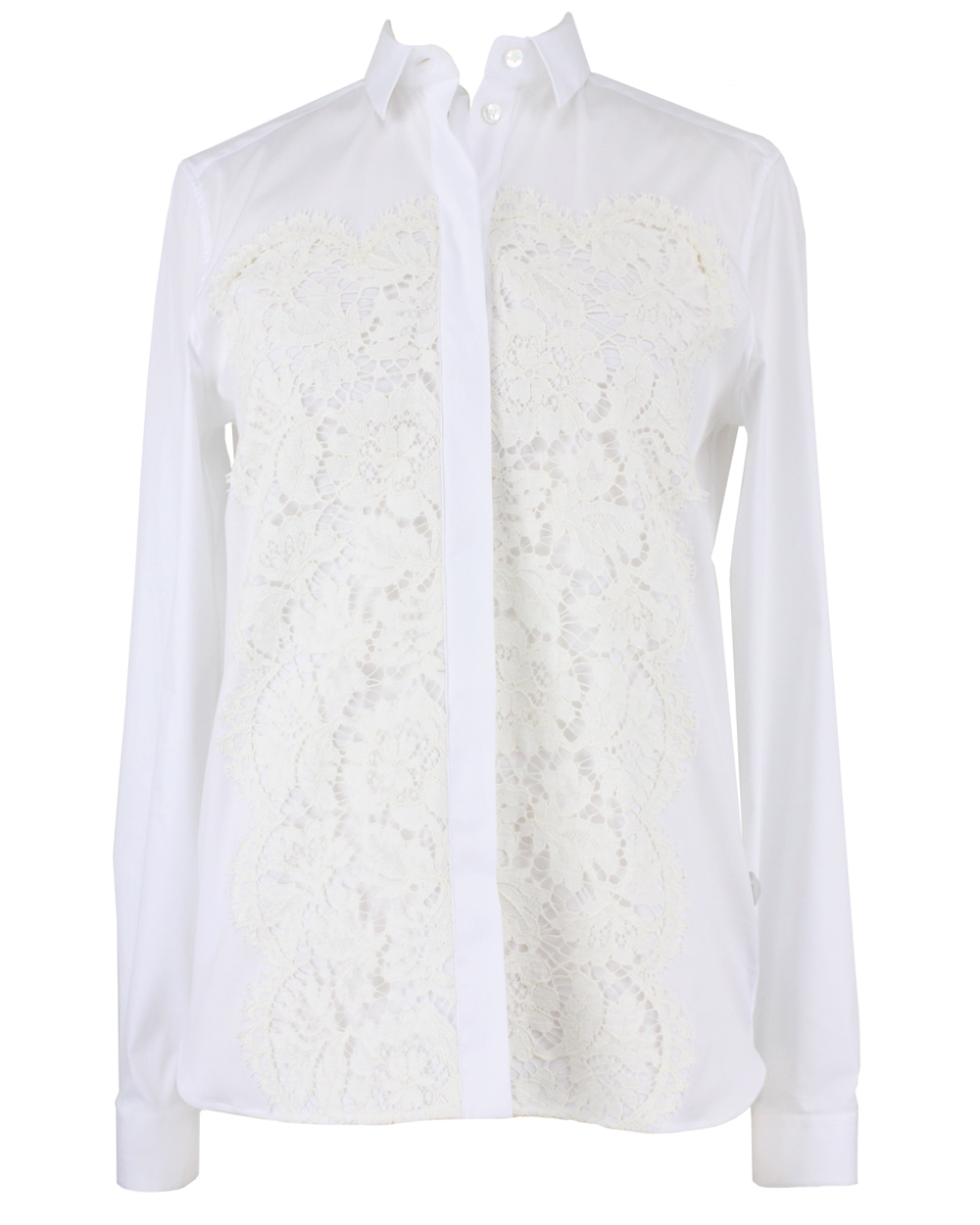 Valentino Long Sleeve Lace Button Up Shirt in White | Lyst