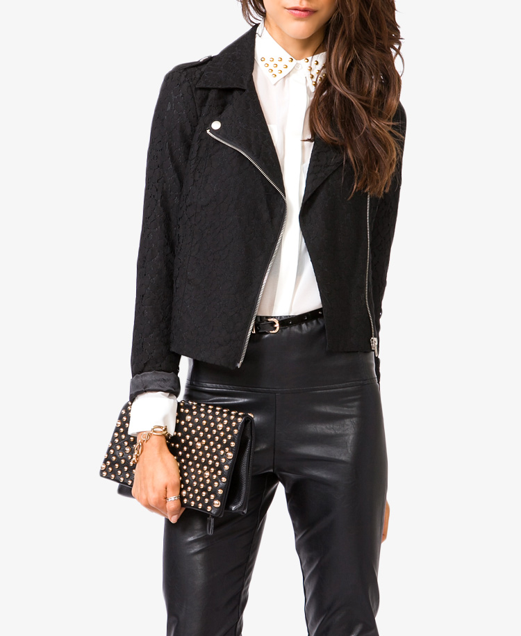 Forever 21 Lace Moto Jacket in Black | Lyst