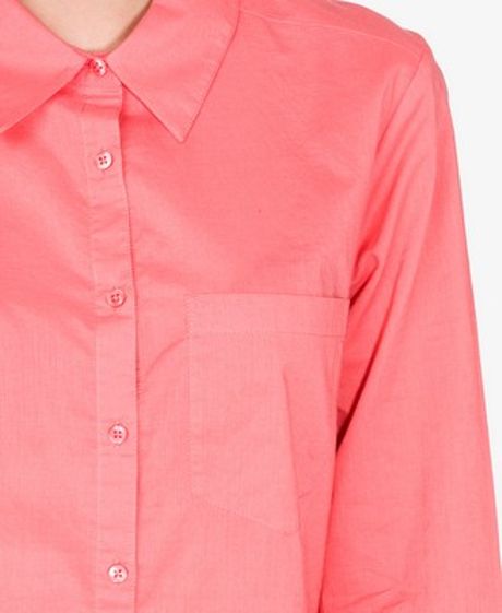 Forever 21 Long Sleeve Button Down Shirt in Pink (coral)