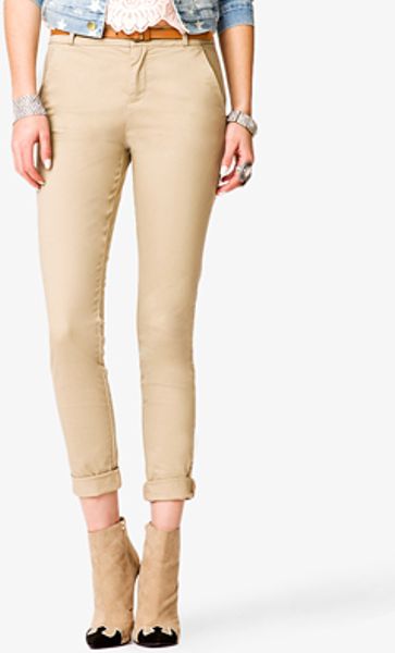 Forever 21 Belted Cigarette Pants in Khaki