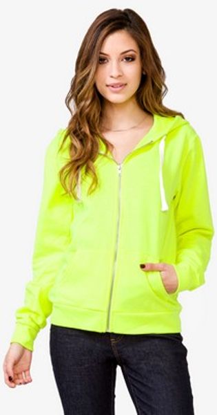 Forever 21 Solid Zip Up Hoodie Jacket in Yellow (neon yellow) | Lyst
