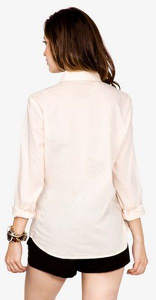 Forever 21 Long Sleeve Button Down Shirt in Pink (peach)