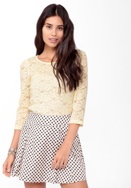 Forever 21 Fitted Eyelet Lace Top in Yellow