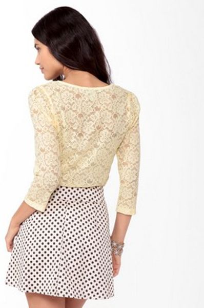 Forever 21 Fitted Eyelet Lace Top in Yellow