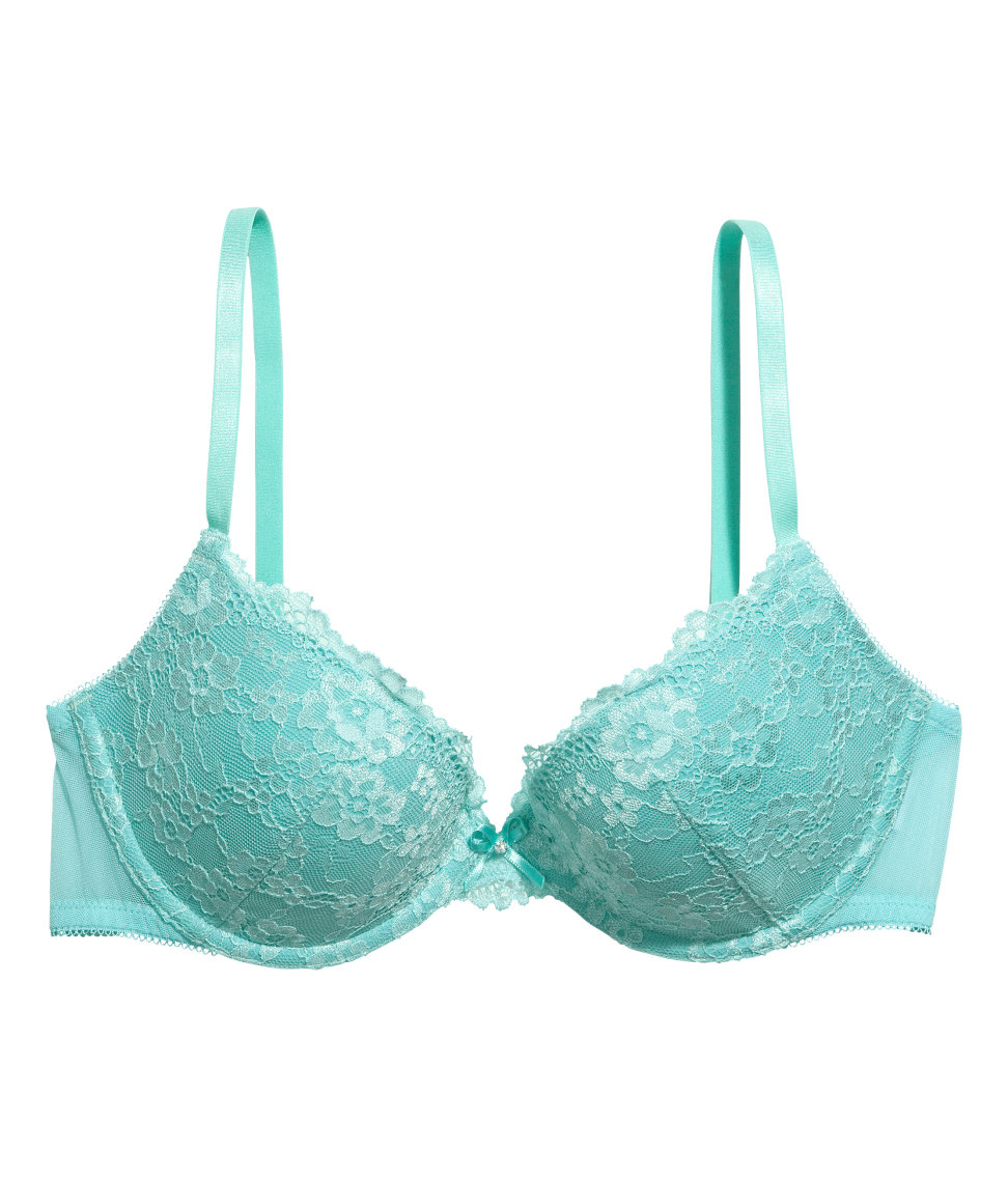 H&m Lace Pushup Bra in Green (turquoise) Lyst