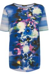 Paul Smith Black Label Blue Pansy Print Silk T-shirt