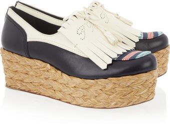 Tory Burch Ruth Raffia and Leather Wedge Sandals - Lyst