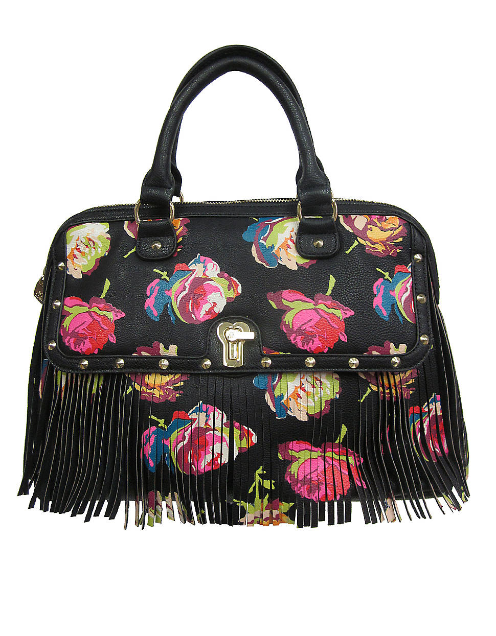 Betsey Johnson Fringy Floral Dome Satchel in Multicolor (black) | Lyst