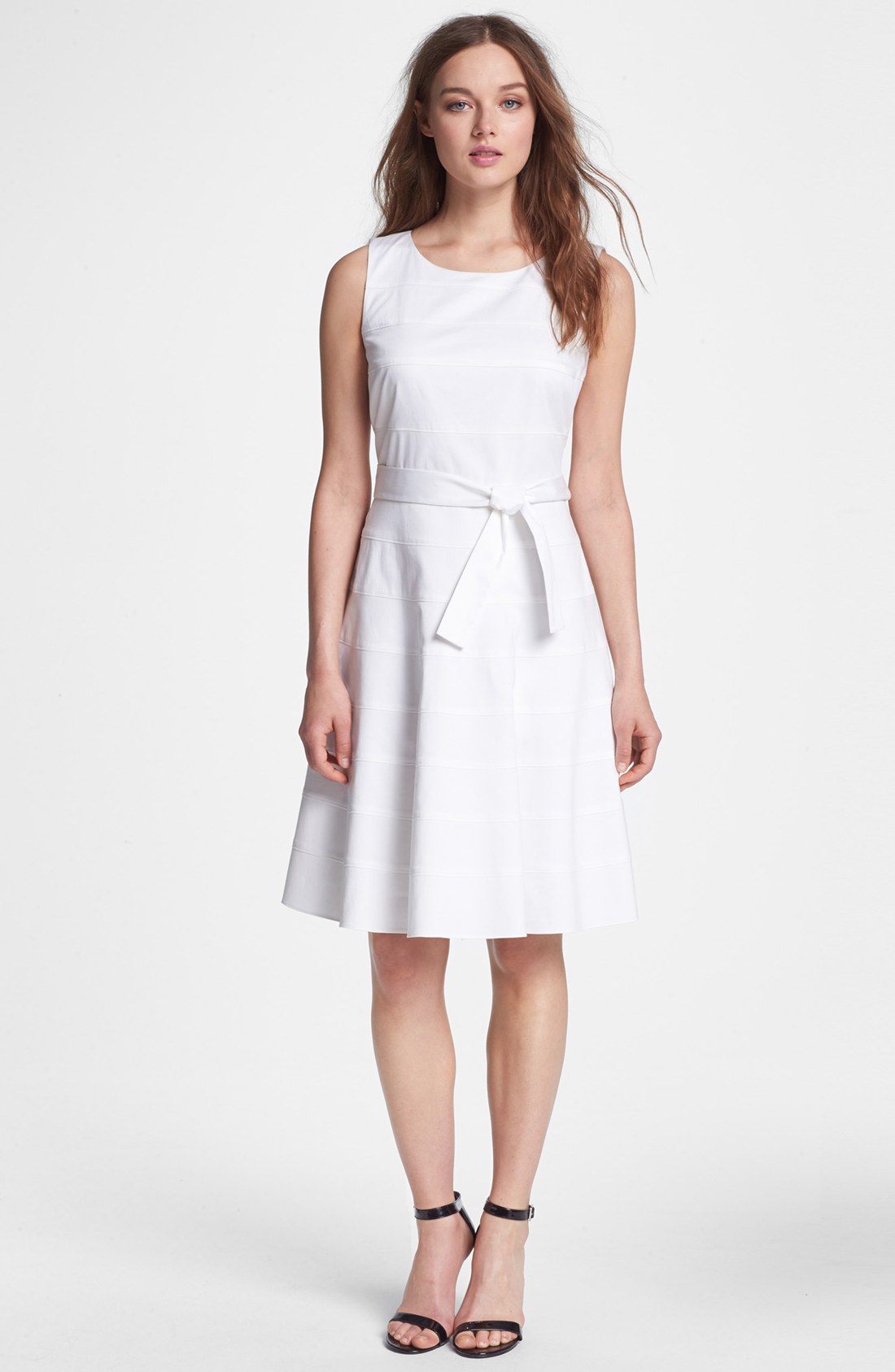 Calvin Klein Banded Fit Flare Dress in White | Lyst