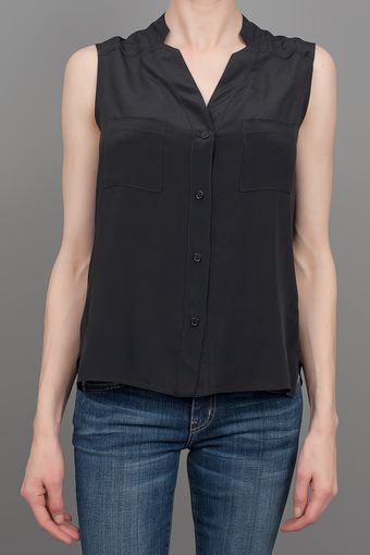 Charles Henry Split V Neck Blouse Black - Lyst