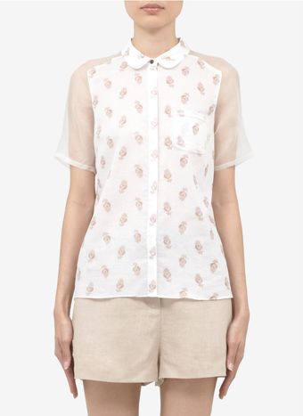 Elizabeth And James Ashton Sheer-sleeve Printed Cotton Shirt - Lyst