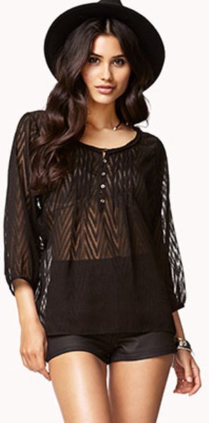 Forever 21 Zigzag Chiffon Top in Black