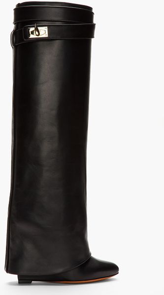 Givenchy Black Leather Shark Lock Wedge Boots - Lyst