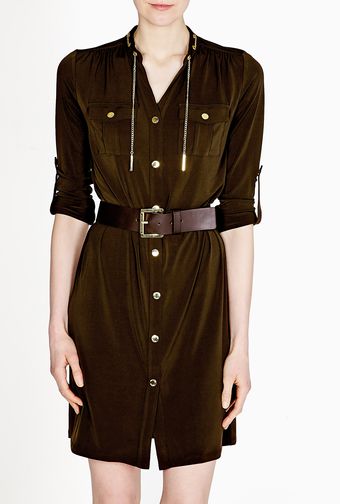 Michael by Michael Kors Bark Metal Chain Lacing Shirt Dress - Lyst