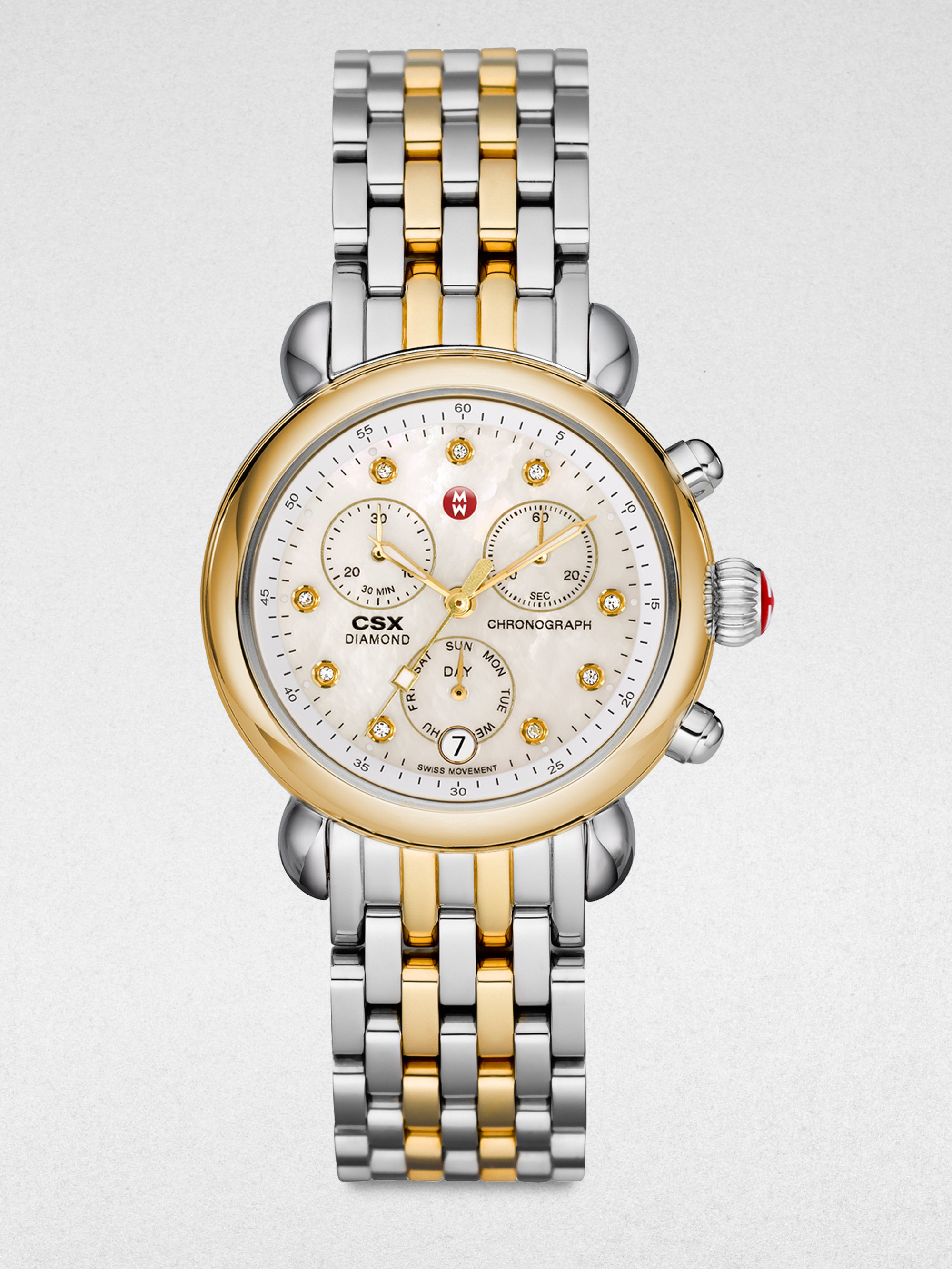 Michele Twotone Stainless Steel Chronograph Watch in Gold | Lyst