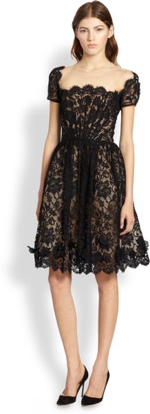 Oscar de la Renta Scalloped Silk Dress - Lyst