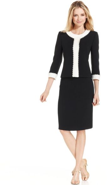 Tahari Fauxpearltrim Jacket Pencil Skirt - Lyst
