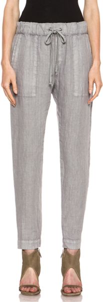 Enza Costa Linen Pant in Gray - Lyst