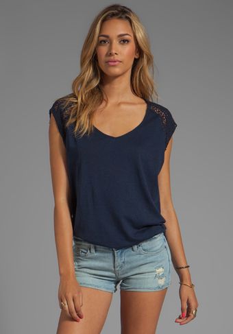 Michael Stars Crochet Short Sleeve V Neck Raglan Top in Navy - Lyst