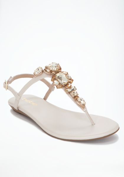 Bebe Cora Jewel Flat Sandals in White (natural) | Lyst