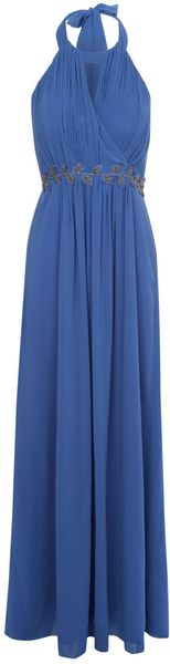 Jane Norman Embellished Waist Halter Maxi Dress - Lyst