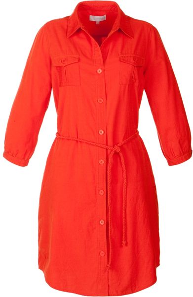 John Lewis Corduroy Shirt Dress in Red (orange)