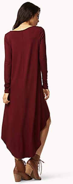 Forever 21 Long Sleeve Highlow Dress in Purple (burgundy)
