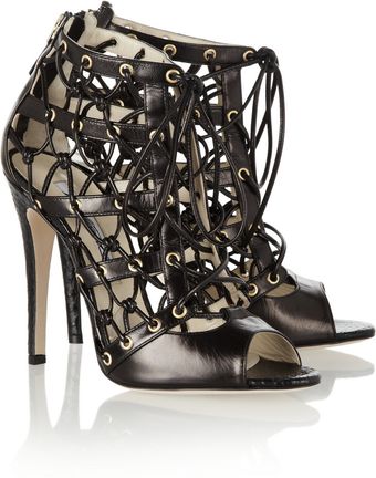Brian Atwood Leather and Elaphe Cutout Ankle Boots - Lyst