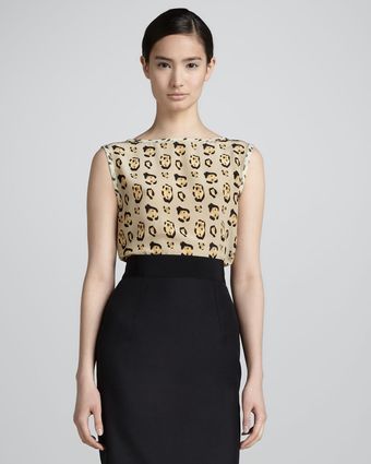 Giambattista Valli Leopard Print Sleeveless Silk Shell - Lyst