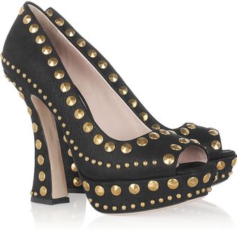 Miu Miu Studded Texturedleather Pumps - Lyst