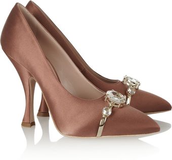 Miu Miu Jewel Embellished Satin Pumps - Lyst