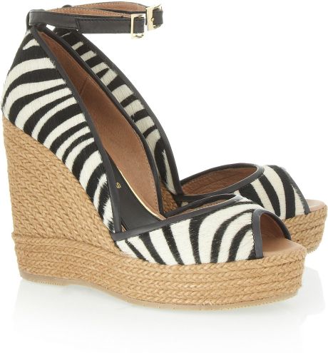 Paloma BarcelÃ³ Calf Hair Wedge Sandals in Black (zebra print) | Lyst