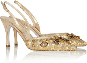 Rene Caovilla Swarovski Crystalembellished Mesh and Suede Slingbacks - Lyst