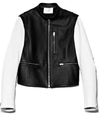 Alexander Wang Matte Finish Lamb Zipup Moto Jacket with Contrast Sleeves and Split Hem - Lyst