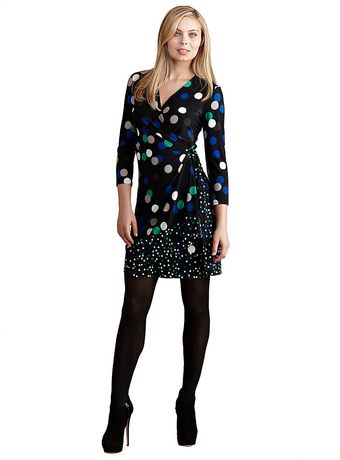 Donna Morgan Sleeve Blue Black Dot Dress - Lyst