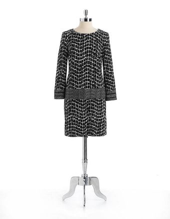 Donna Morgan Box Print Longsleeved Dress - Lyst