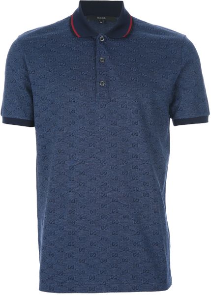 Gucci Monogram Print Polo Shirt In Blue For Men Lyst 