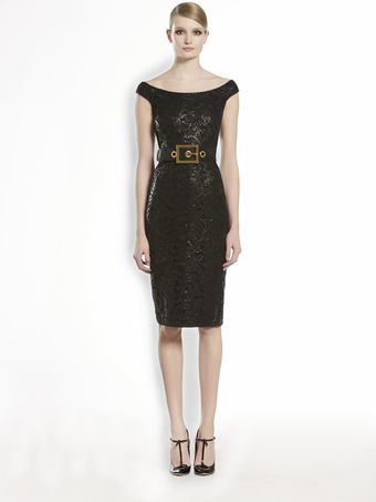 Gucci Lacquered Lace Shift Dress - Lyst