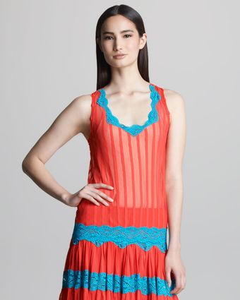 Jean Paul Gaultier Striped Lace Trim Tank - Lyst