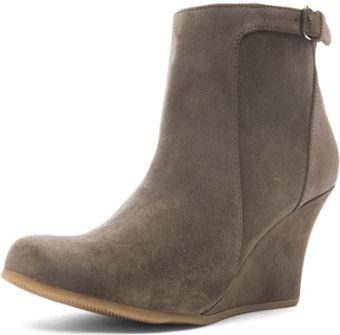 Lanvin Suede Wedge Bootie in Gray - Lyst