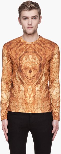 Alexander McQueen Amber and Gold Wood Grain Skull Graphic Shirt - Lyst
