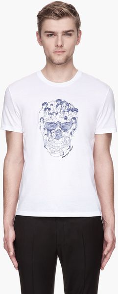 Alexander McQueen White Embroidered Muse Skull T-shirt - Lyst
