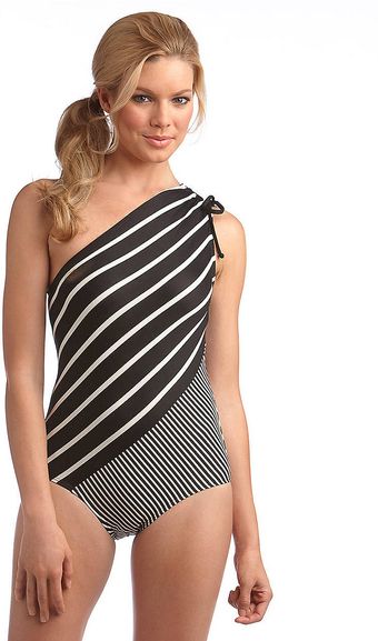 DKNY Striped One Shoulder Swimsuit - Lyst