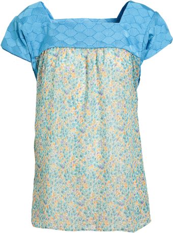 Rodarte Woven Silk and Floral Printed Chiffon Top - Lyst