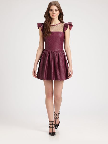 Red Valentino Lace Overlay Leather Dress in Purple (raspberry) - Lyst