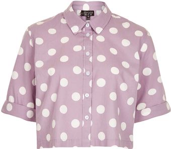 Topshop Spotty Casual Crop Shirt - Lyst