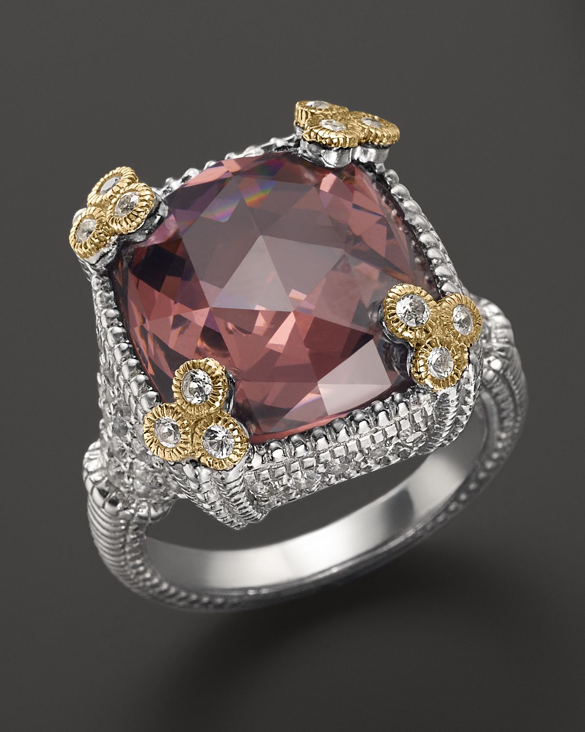 Judith Ripka Sterling Silver Small Monaco Ring with Raspberry Crystal