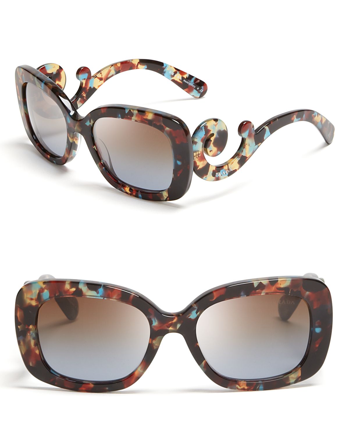 Prada Rectangle Baroque Sunglasses in Brown (havana/spotted blue) Lyst