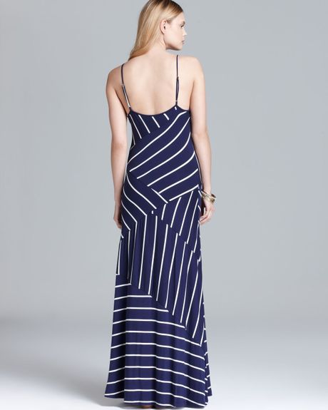 Calvin Klein Maxi Dress Multi Direction Stripe in White (navywhite)